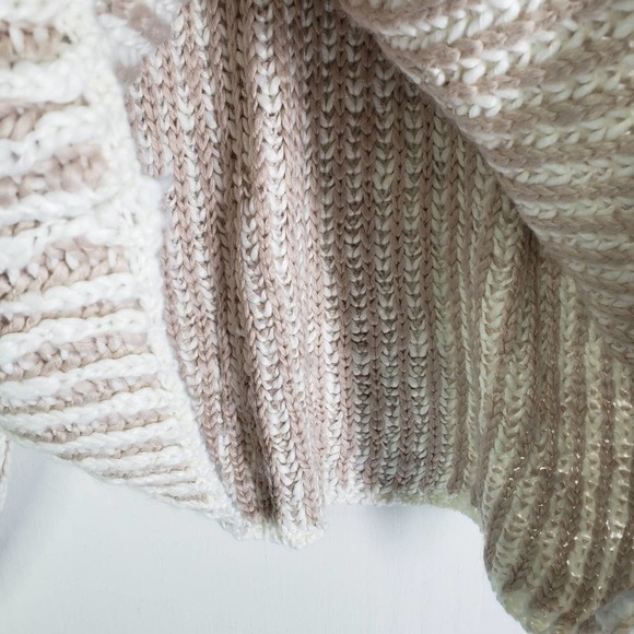 POL Chunky Knit Oversized Sweater S Tan‎ Ivory V-Neck Slouchy - Picture 5 of 9